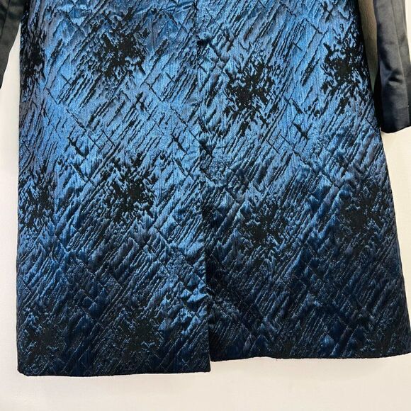 Pink Tartan Metallic Blue Collarless Jacquard Swing Coat - Picture 4 of 8